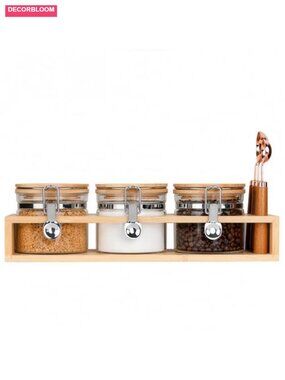 3-Pack 16oz Airtight Glass Canisters with Bamboo Stand & Spoons